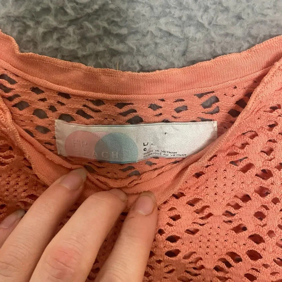 Free people beach womens crotchet crop tank peach beach coastal summer Large - Picture 7 of 10
